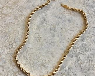 $65 14K Rope chain bracelet.  7.5"L