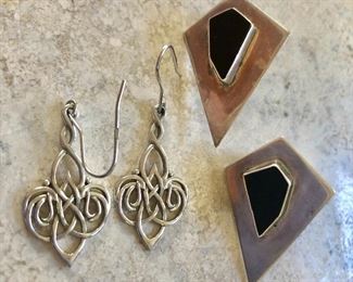$30 each sterling silver earrings.  Onyx:  SOLD 1.5"L, 1"W.  Left: 2"L 