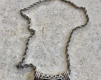 $35 Sterling silver and onyx rope chain necklace.  Chain: 16.5"L.  Pendant: 1.8"L  