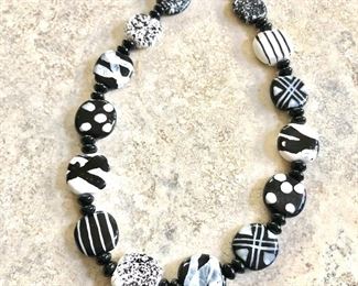 $45 Black and white beaded necklace with sterling clasp.  18"L 