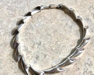 $150 Sterling silver signed Mexico necklace.  16"L 