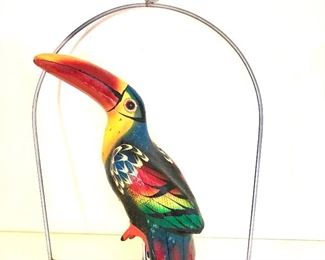 $24 Colorful bird on perch - overall dimensions 10" H, 8" W, 3.5" D.