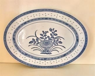 $30 Blue and white rice pattern platter 12" L, 9" W.