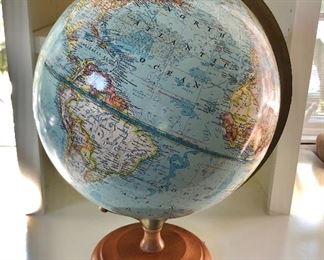 $32 Globe on stand and brass sphere 16" H, approx 12" diam. 