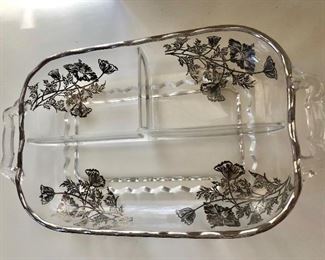 $30 Vintage floral glass serving dish - 12" L, 7" W, 1.75" deep.