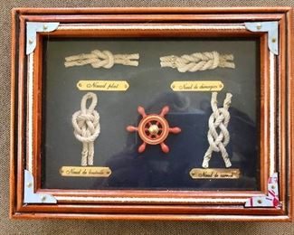 $20 Framed set of sailor's knots French .  6" H, 8" W, 1.5" D. 