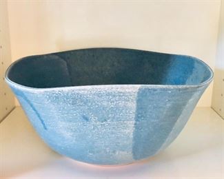 $75 Cerulean studio pottery bowl, signed "Depot Creek."  5.5" H, 11" W, 11" D. 