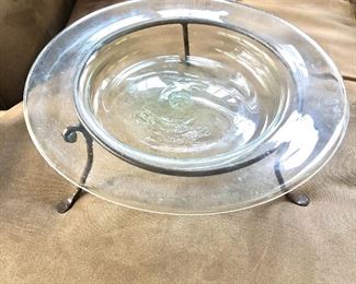 $35 Glass  (hand blown ) serving bowl on stand.  6" H, 16.25" diam.