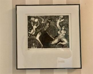 $225 Signed and numbered etching "Four Women, Two Birds, One Egg."   15.25" H x 15.25" W. 