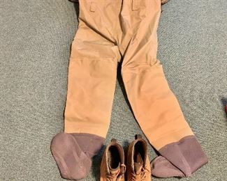 $60 Orvis waders size M.  Orvis studded boots size 9. 