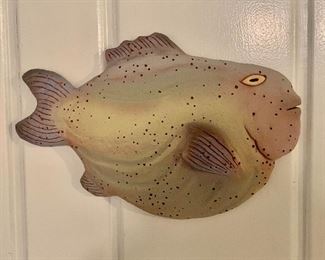 $40 - Ceramic, signed fish wall decor #1 - 9" H x 13.75" W. 