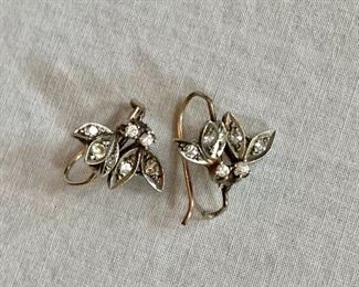 $125 Delicate floral diamond and 14K (tested) earrings.  1"L