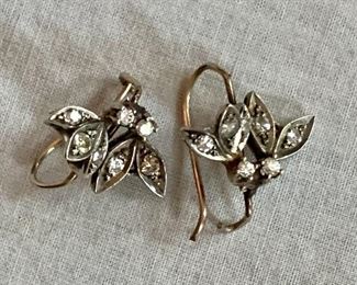 $125 Detail  Delicate floral diamond and 14K (tested) earrings 