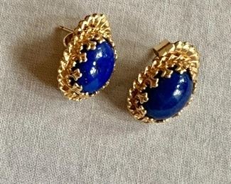 $125 Lapiz and 14K gold earrings.  Earrings: 0.8"Lx0.4"W