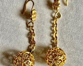 $25 Gold tone dangly balls pierced earrings.  1.8"L 