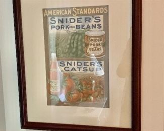 $40 Sniders American Standards “ Pork and Beans , Catsup” poster.  22.25" H x 18.25" W.