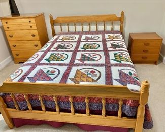 $250 - Vintage, full size bed.  Headboard 38.5" H, footboard 28" H; $120 Quilt