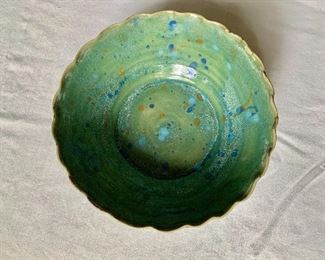 $45 Scalloped studio pottery bowl 2.75" H, 7.75" diam.