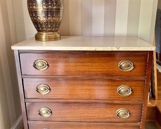 $160 - Vintage 4-drawer chest with marble top - wear consistent with use and age.  29.5" H, 29" W, 17" D. 