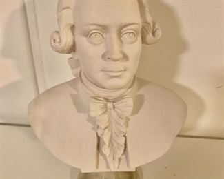 $100 "Eleganza"  Mozart bust with marble base.  11.75" H, 8" W, 5" D.  
