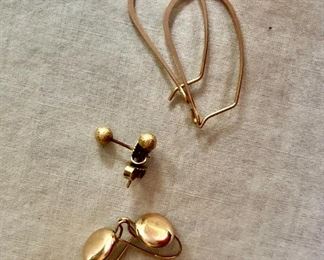 $35 each 14K gold earrings $22 hoops are gold filled.  Hoops: 1.4"L.  Bottom:  0.8"LRound hook earrings SOLD 