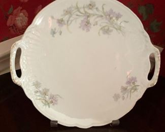 $30 Austria serving dish with lilac flowers and handles.  11" x 10". 