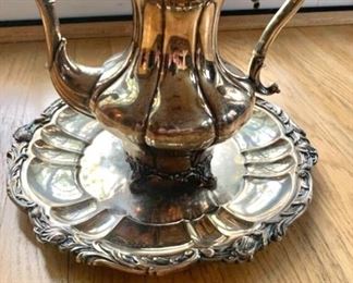 $40 Silver plate coffee pot and underplate 