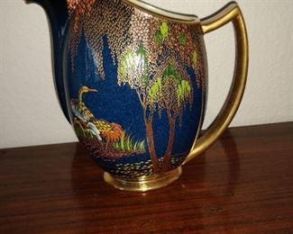 English Carlton ware cobalt stork pitcher