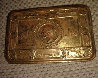 Genuine British WWI Princess Mary Christmas Tin Brass Tobacco Box Gift Fund 1914