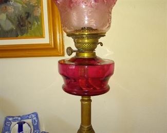 Victorian cranberry oil lamp