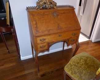 Antique secretary writing desk with antique chair
