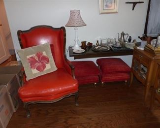 Vintage orange wing chair