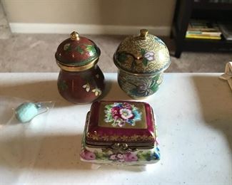 Limoge box and small cloisonné pieces