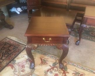 All wood chippendale coffee table and 2 end tables 