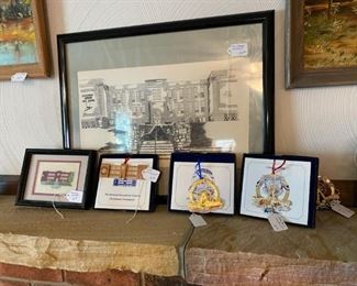 Collectible ornaments including State Fair, framed Oils and a WVSOM Black and White rendering