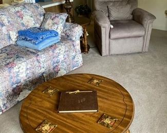 Round coffee table, floral sofa, end table, lamp, lift chair- sold separately, or together, your choice!