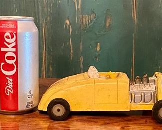 Saunders 1950’s Friction Toy Yellow Hot Rod Roadster