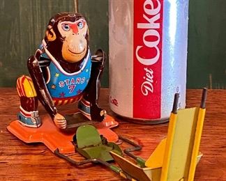 Vintage TPS Tin Toy Monkey Basketball Player