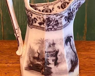 Antique Davenport Cyprus Pattern Ironstone Transferware Black Mulberry Pitcher