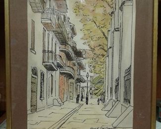 https://www.ebay.com/itm/114806481261	WRG8079 Pirates Alley Harold Louis Tqaard watercolor and ink Pick		 Auction 
