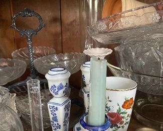 Various pieces of antique porcelain, European China, ceramic or vintage glass.