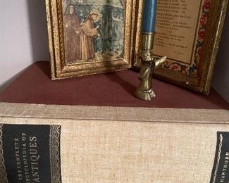 Religious collectibles, books, brass candlesticks