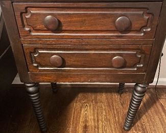 Two drawer vintage wood nightstand