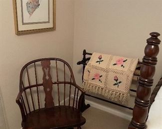 Wood Windsor chair, quilt rack
