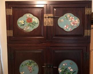 Beautiful chinese cabinet with cloissone plates