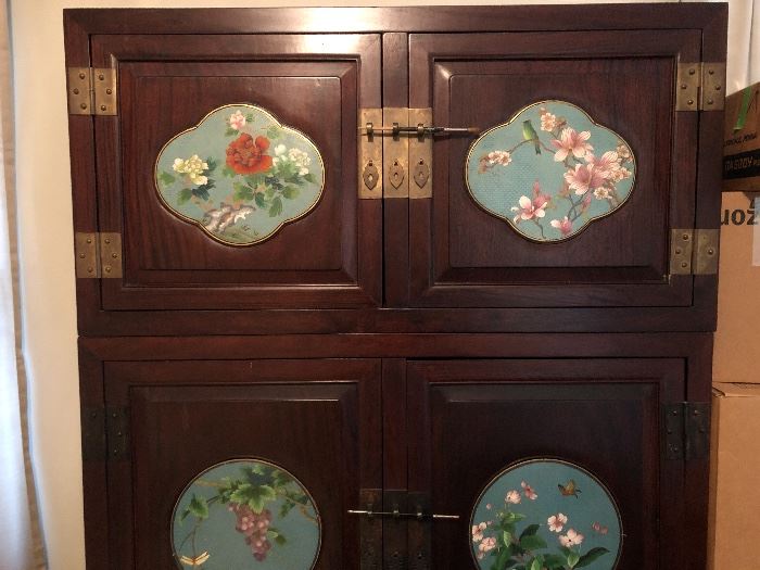 Beautiful chinese cabinet with cloissone plates