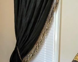 Custom made drapes and cornice board. With a tiny bit of creativity and vision, the custom drapes in this house can be altered slightly to work in almost any stylish home.
