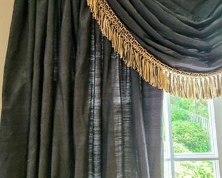 Custom made drapes and cornice board. With a tiny bit of creativity and vision, the custom drapes in this house can be altered slightly to work in almost any stylish home.