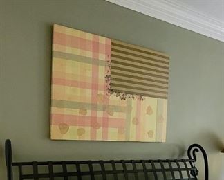 King-sized iron bed with headboard,  footboard and rails. Possibly mattress included.