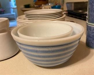 Pyrex rainbow blue striped bowl - Whoa!